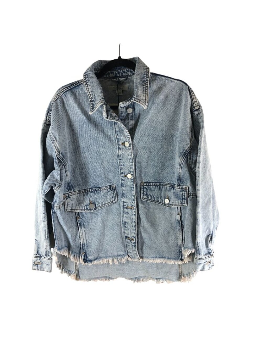 All Saints Womens Hettie Denim Shacket Jacket Raw Hem 2